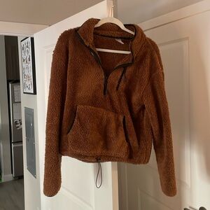 brown fuzzy cropped sweatshirt
